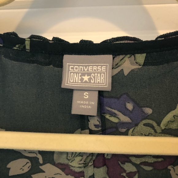 Converse | Navy Floral Short Sleeve Ruffle Print Fit & Flare Dress Size S - Picture 3 of 13